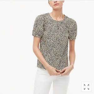Leopard Puff-Sleeve Poplin blouse